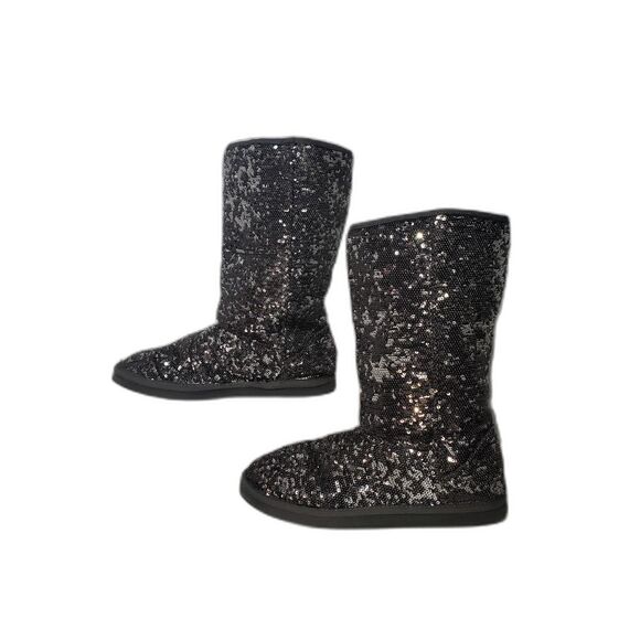 Stuart Weitzman Boots Womens Size 5 Black Sequin Faux Fur Lined Winter Sparkle - Picture 1 of 8